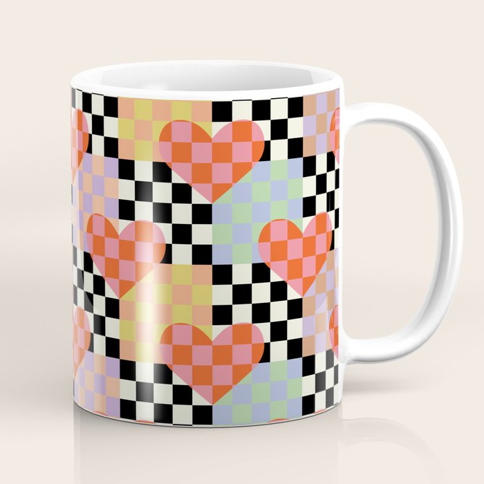 Retro love heart checkered pattern Coffee Mug Gallery Image 1