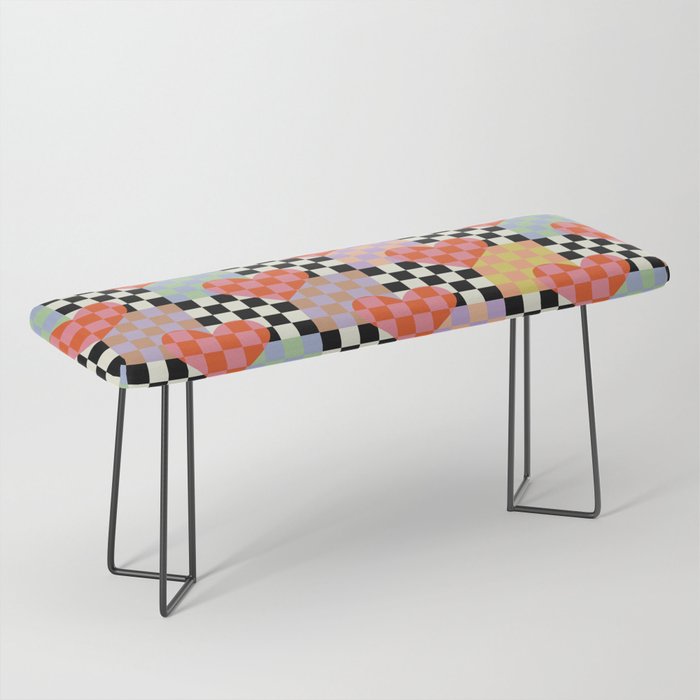 Retro love heart checkered pattern Bench Gallery Image 1