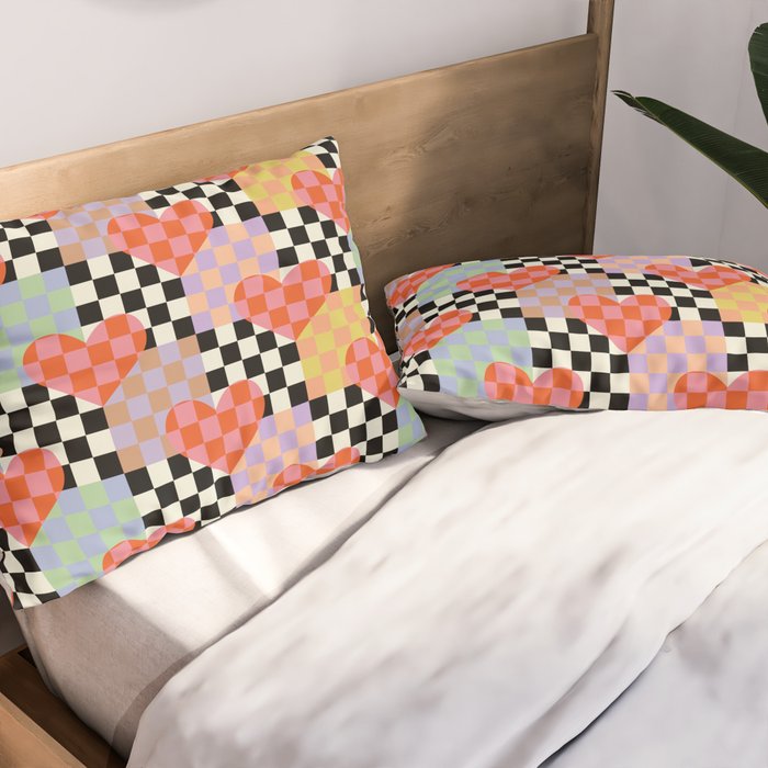 Retro love heart checkered pattern Pillow Sham Gallery Image 2