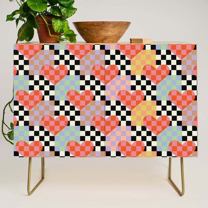 Retro love heart checkered pattern Credenza Gallery Image 1