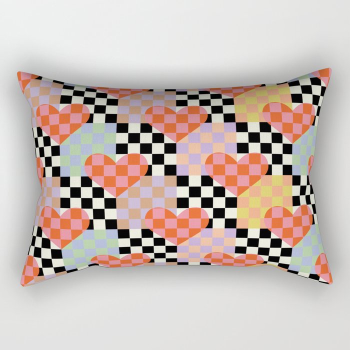 Retro love heart checkered pattern Rectangular Pillow Gallery Image 1