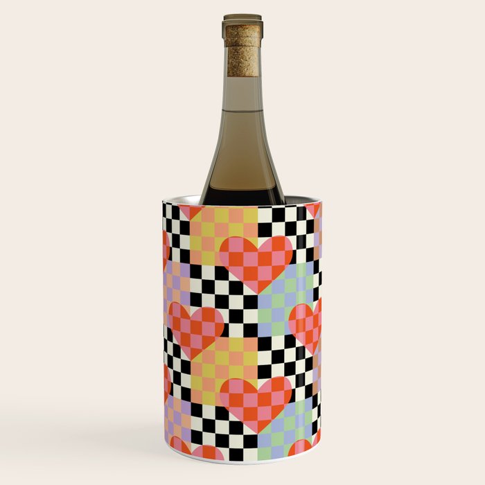 Retro love heart checkered pattern Wine Chiller Gallery Image 3