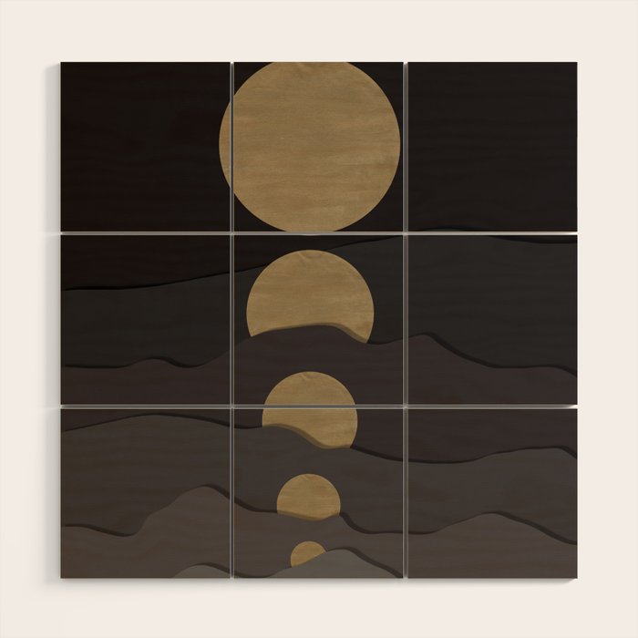 Golden moon phases  Wood Wall Art Gallery Image 1