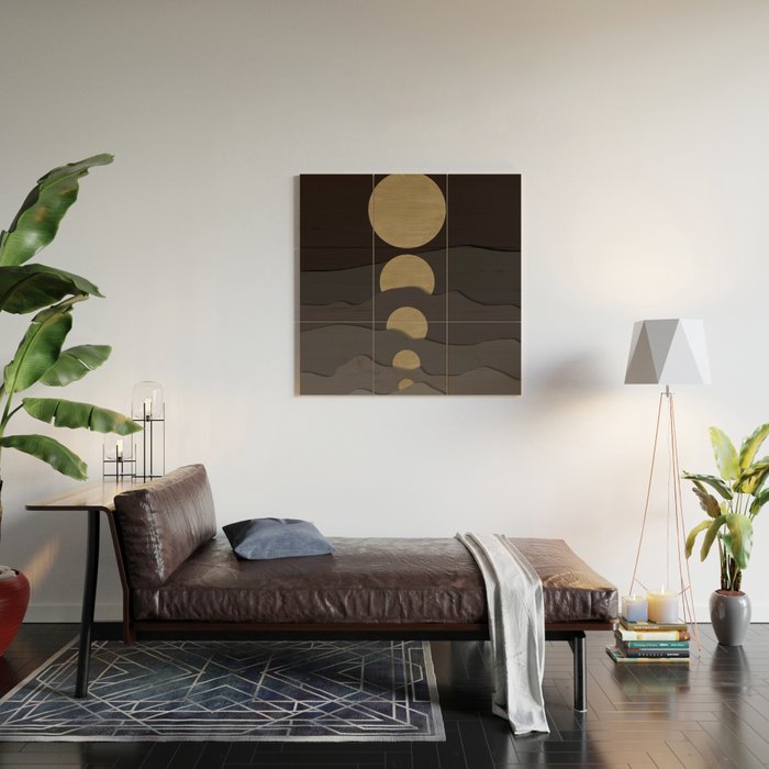 Golden moon phases  Wood Wall Art Gallery Image 2