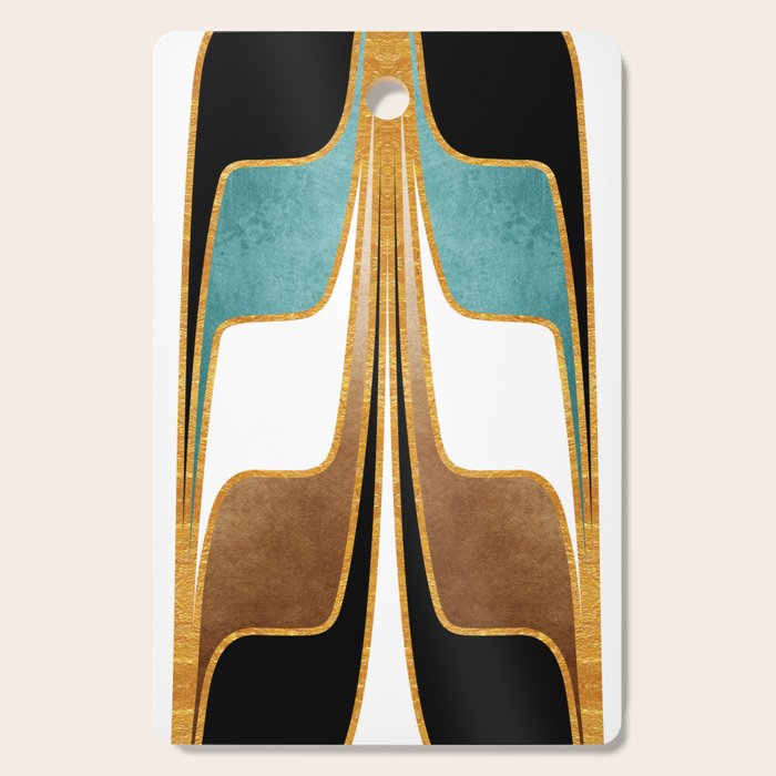 Mid Century Modern Liquid Watercolor Abstract / Faux Gold, Ocean Blue Teal, Brown, Black, White/ V1 Cutting Board Gallery Image 1