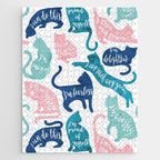 Be like a cat // white background pastel pink blue aqua and teal cat silhouettes with affirmations Jigsaw Puzzle Gallery Image 1