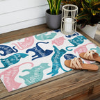 Be like a cat // white background pastel pink blue aqua and teal cat silhouettes with affirmations Outdoor Rug Gallery Image 2