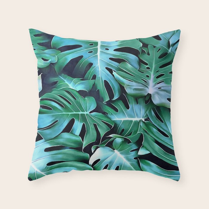 Monstera leaves Throw Pillow Gallery Image 6