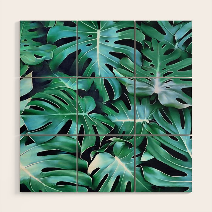 Monstera leaves Wood Wall Art Gallery Image 1