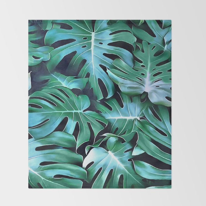 Monstera leaves Throw Blanket Gallery Image 2