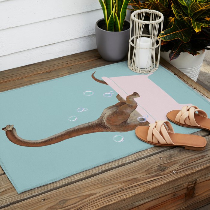 Brachiosaurus in Bathtub Outdoor Rug Gallery Image 2