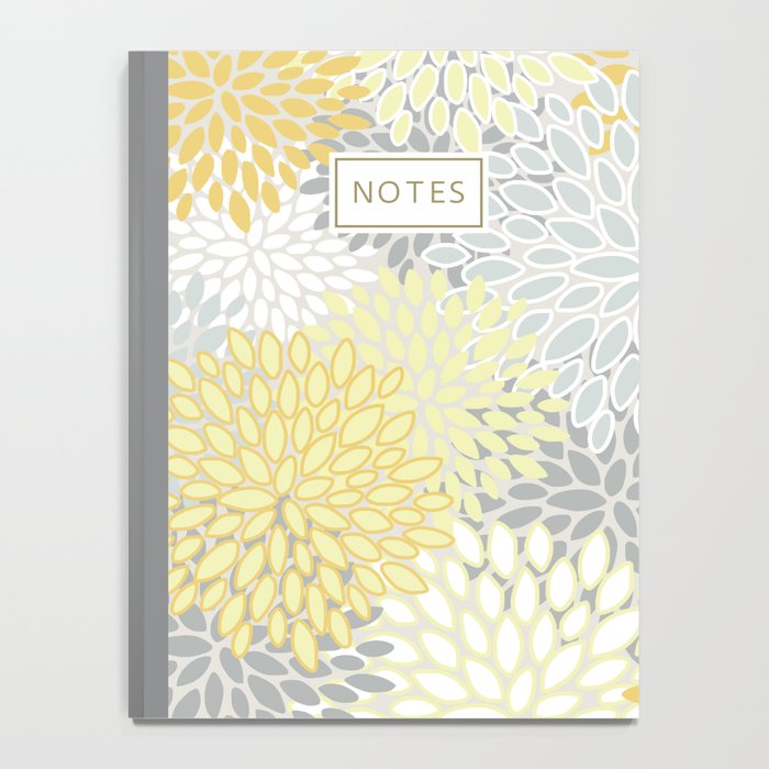 Floral Prints, Soft, Yellow and Gray, Modern Print Art Notebook Gallery Image 4