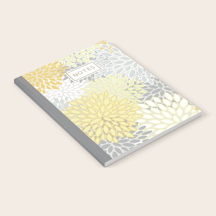Floral Prints, Soft, Yellow and Gray, Modern Print Art Notebook Gallery Image 2