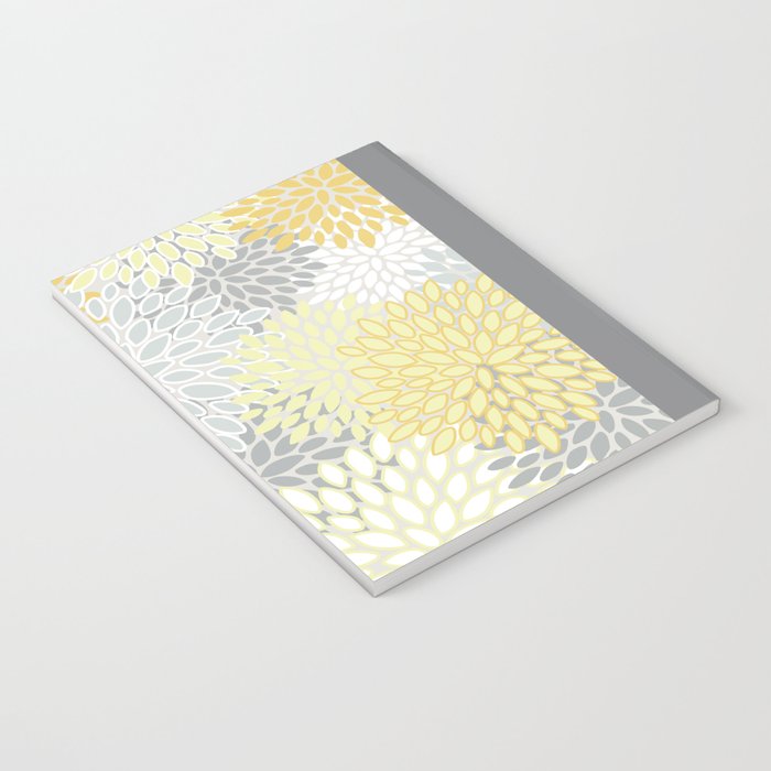 Floral Prints, Soft, Yellow and Gray, Modern Print Art Notebook Gallery Image 3