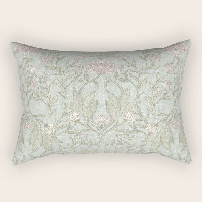 Ivy Morris Sage Green Floral Damask with Climbing Vines Rectangular Pillow Gallery Image 1