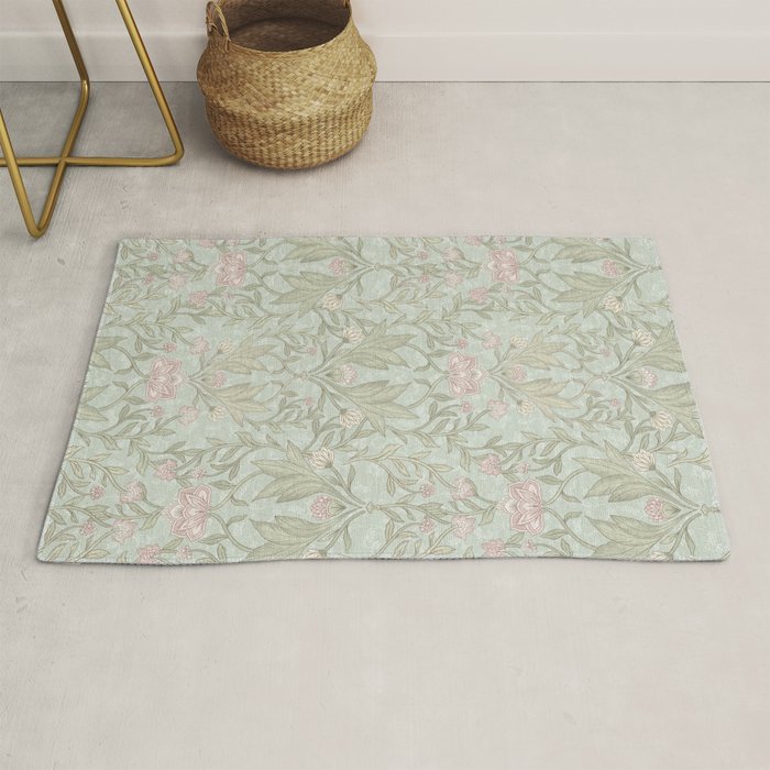 Ivy Morris Sage Green Floral Damask with Climbing Vines Rug Gallery Image 1