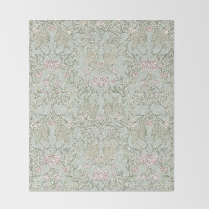 Ivy Morris Sage Green Floral Damask with Climbing Vines Throw Blanket Gallery Image 2