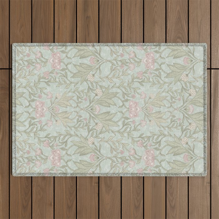 Ivy Morris Sage Green Floral Damask with Climbing Vines Outdoor Rug Gallery Image 1