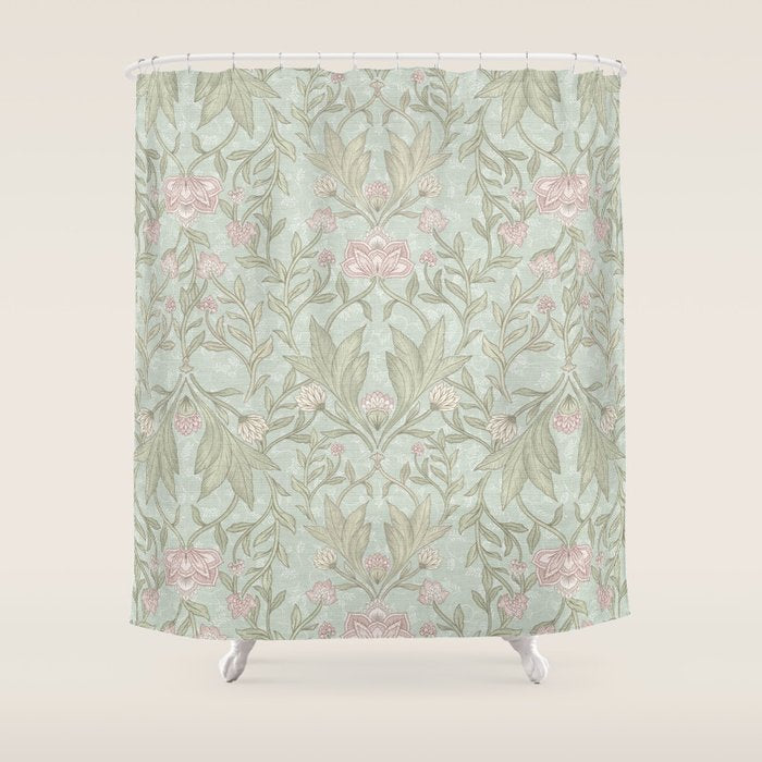 Ivy Morris Sage Green Floral Damask with Climbing Vines Shower Curtain Gallery Image 1
