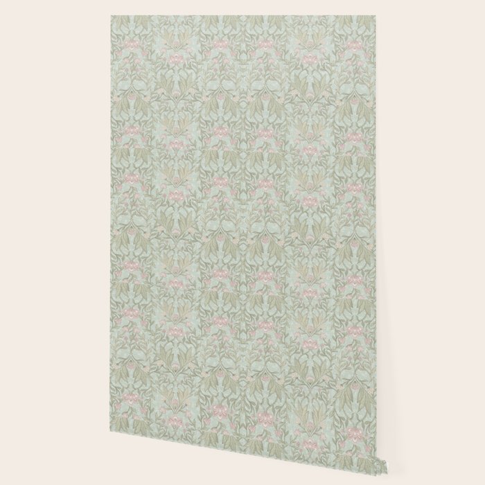 Ivy Morris Sage Green Floral Damask with Climbing Vines Wallpaper Gallery Image 2