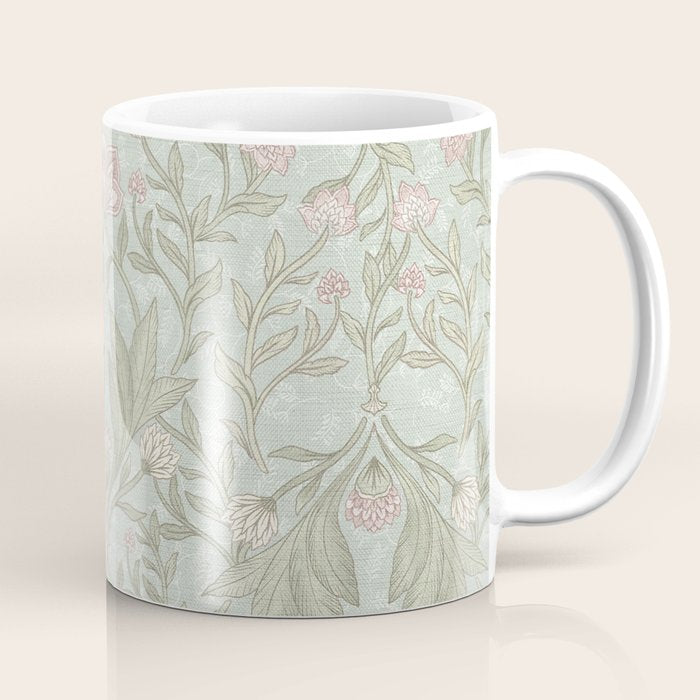 Ivy Morris Sage Green Floral Damask with Climbing Vines Coffee Mug Gallery Image 1