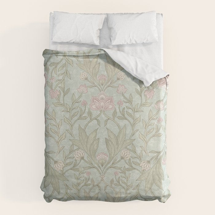 Ivy Morris Sage Green Floral Damask with Climbing Vines Duvet Cover Gallery Image 6