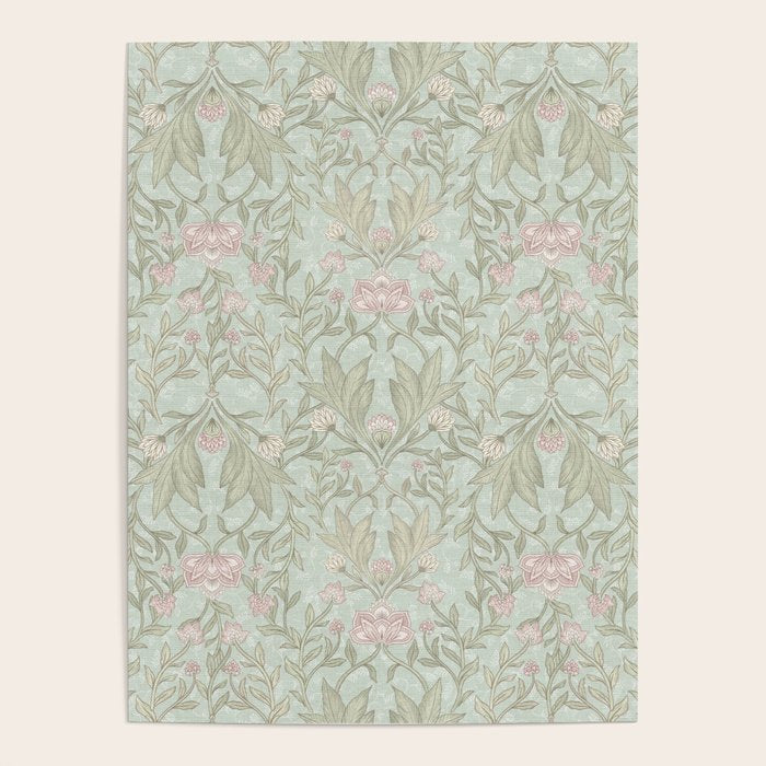 Ivy Morris Sage Green Floral Damask with Climbing Vines Poster Gallery Image 4