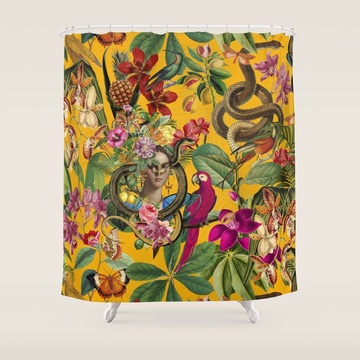 Snake Princess Tropical Jungle Vibes Multicolor Yellow Shower Curtain Gallery Image 1