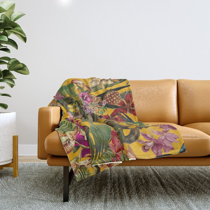 Snake Princess Tropical Jungle Vibes Multicolor Yellow Throw Blanket Gallery Image 1