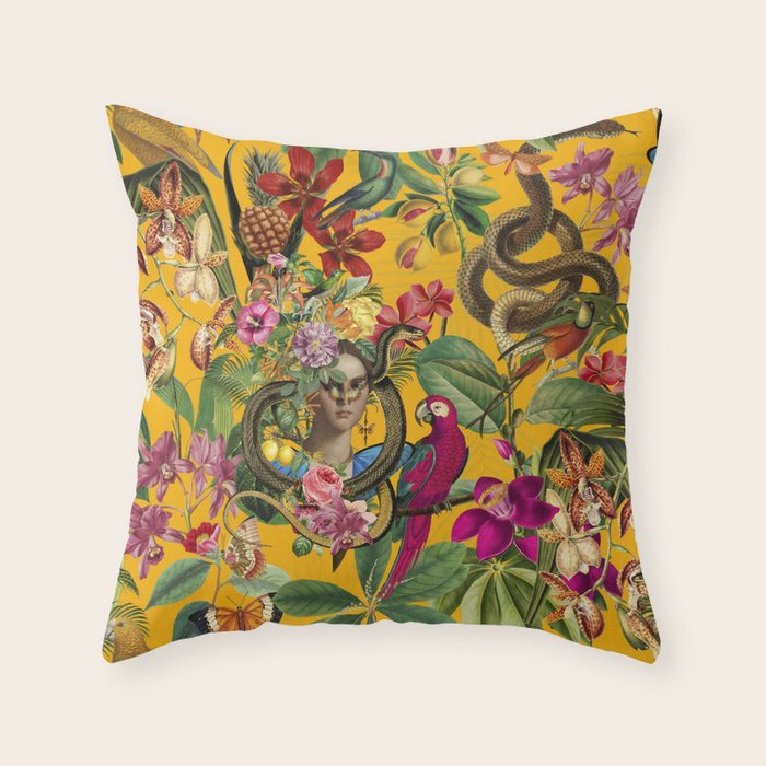 Snake Princess Tropical Jungle Vibes Multicolor Yellow Throw Pillow Gallery Image 6