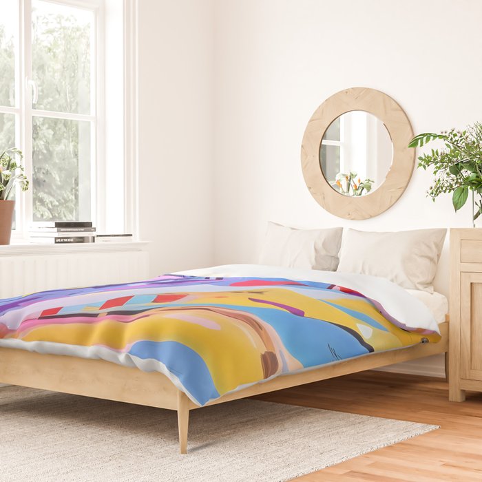 Feelings Gone Wild_ Abstract Maximalist Colorful Shapes_ Pop of Color Purple Blue Yellow Painting Duvet Cover Gallery Image 2