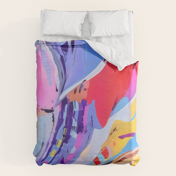 Feelings Gone Wild_ Abstract Maximalist Colorful Shapes_ Pop of Color Purple Blue Yellow Painting Duvet Cover Gallery Image 6