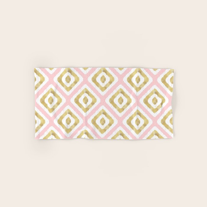 Pink & Gold Ikat Pattern Bath Towel Gallery Image 1