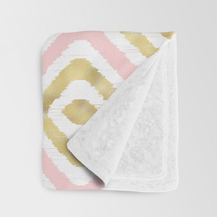 Pink & Gold Ikat Pattern Throw Blanket Gallery Image 3