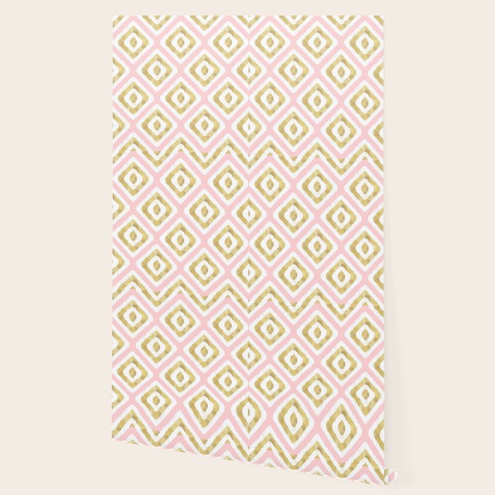 Pink & Gold Ikat Pattern Wallpaper Gallery Image 2