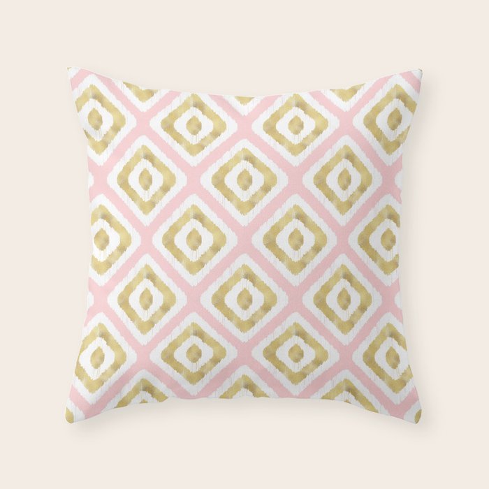 Pink & Gold Ikat Pattern Throw Pillow Gallery Image 1