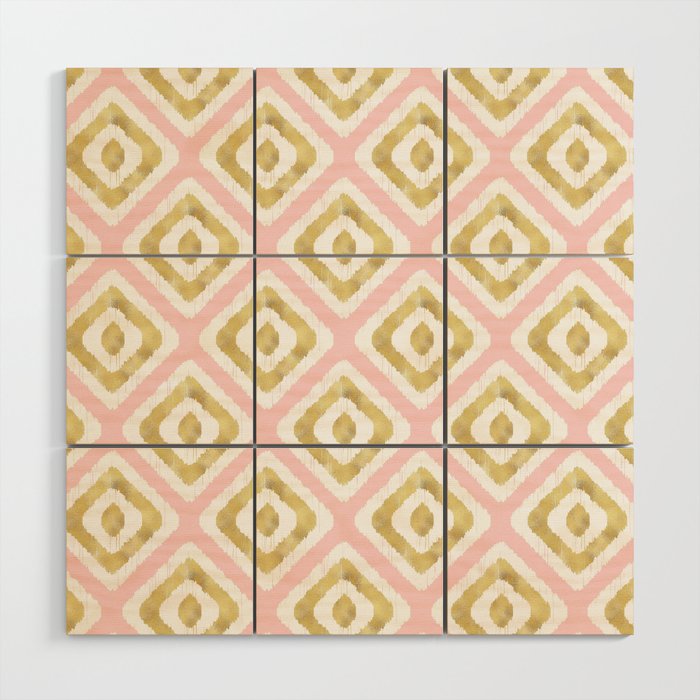 Pink & Gold Ikat Pattern Wood Wall Art