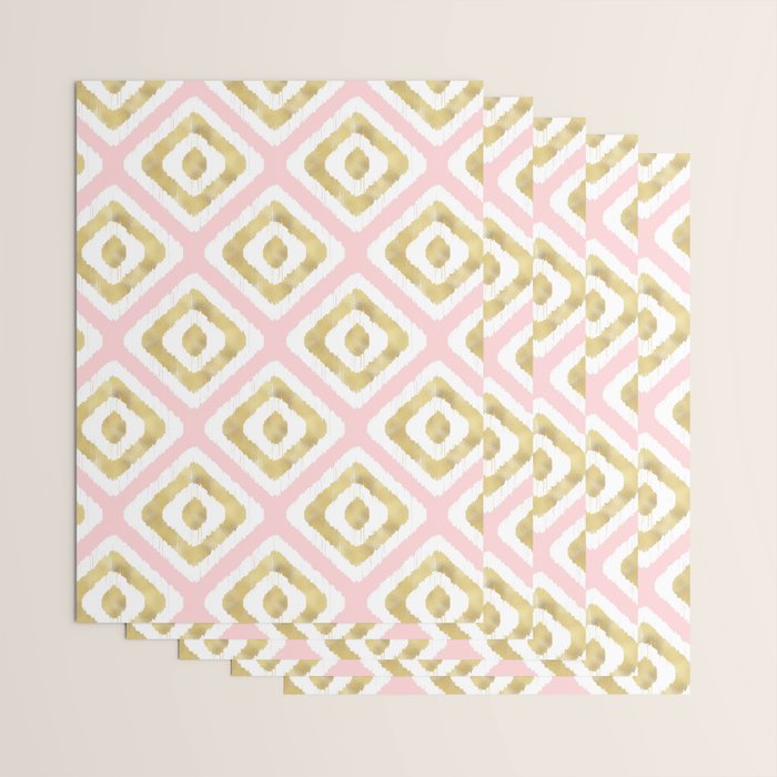 Pink & Gold Ikat Pattern Wrapping Paper Gallery Image 3