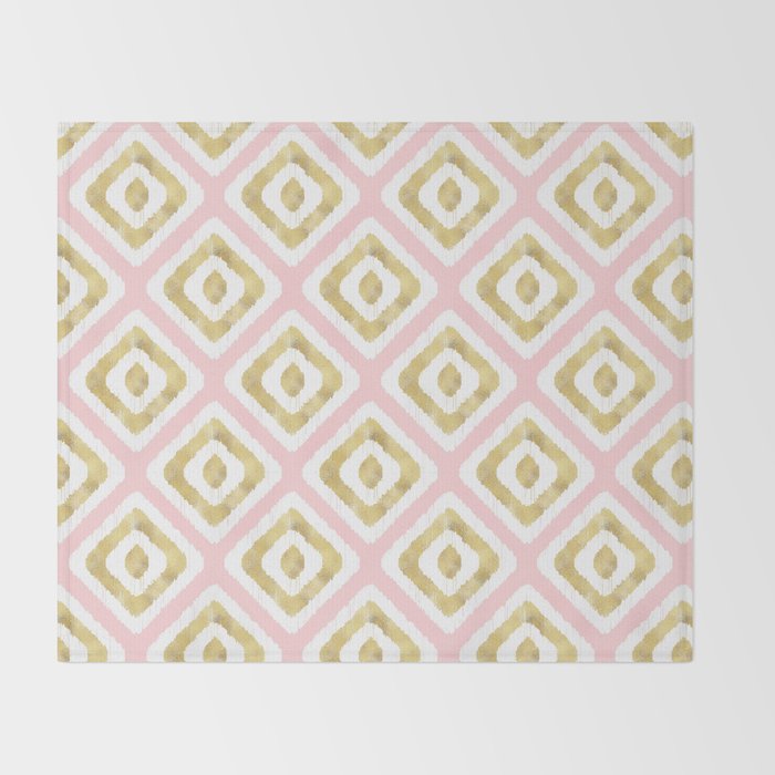 Pink & Gold Ikat Pattern Throw Blanket Gallery Image 2