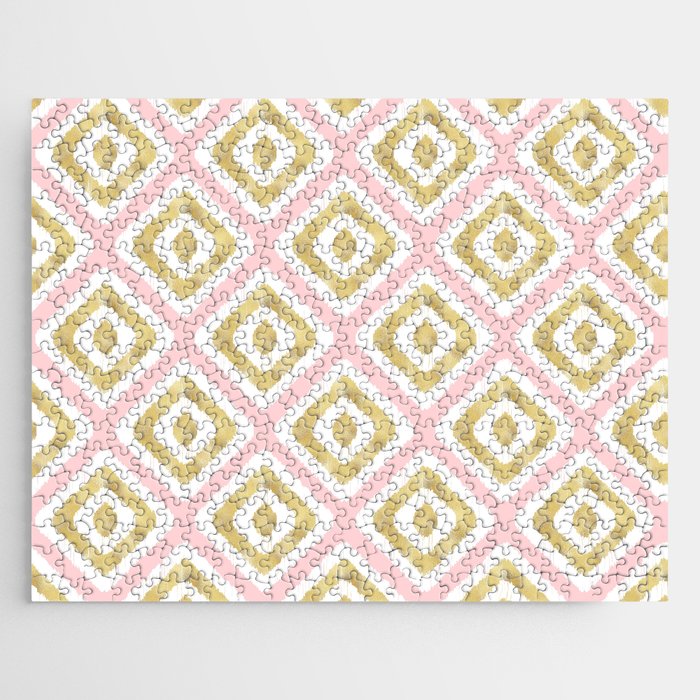 Pink & Gold Ikat Pattern Jigsaw Puzzle Gallery Image 1