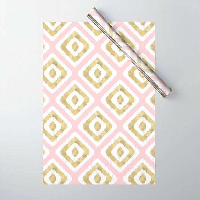 Pink & Gold Ikat Pattern Wrapping Paper Gallery Image 1