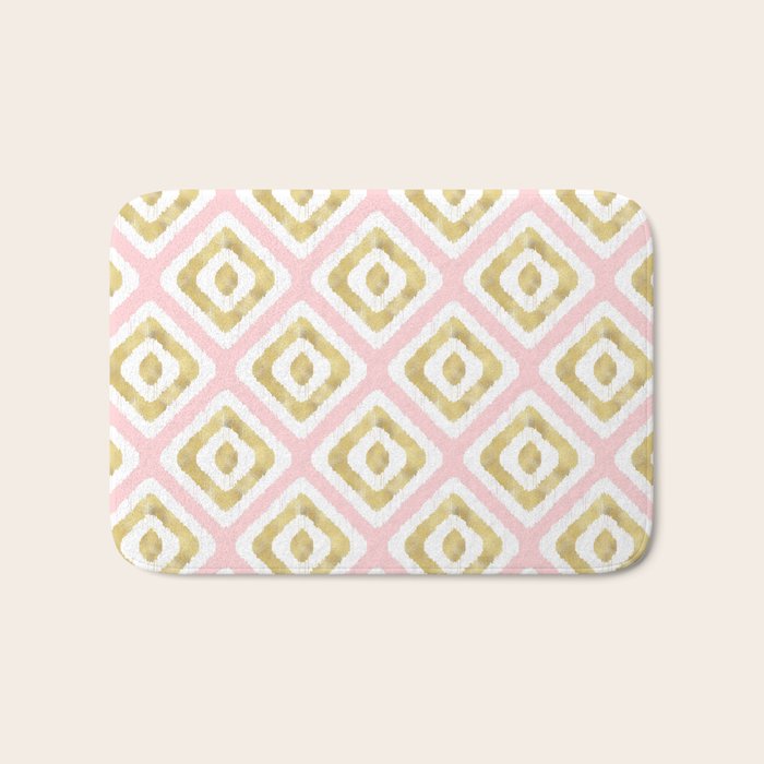 Pink & Gold Ikat Pattern Bath Mat Gallery Image 1