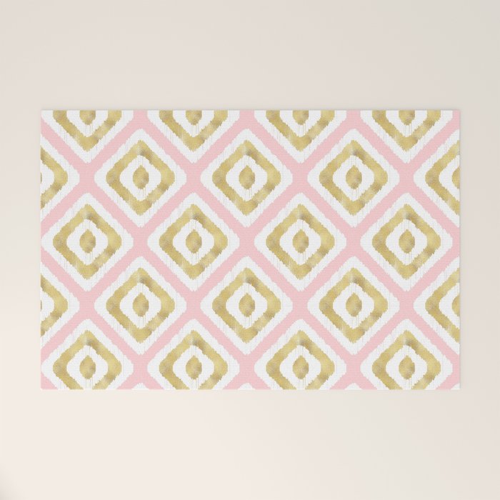 Pink & Gold Ikat Pattern Welcome Mat Gallery Image 1