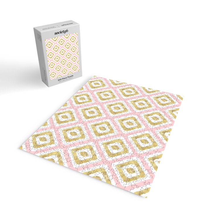 Pink & Gold Ikat Pattern Jigsaw Puzzle Gallery Image 2
