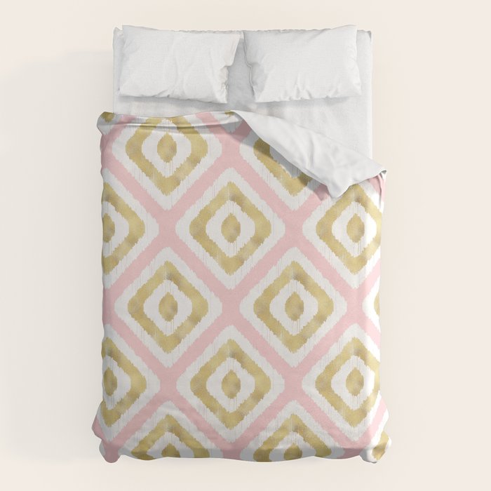 Pink & Gold Ikat Pattern Duvet Cover Gallery Image 1