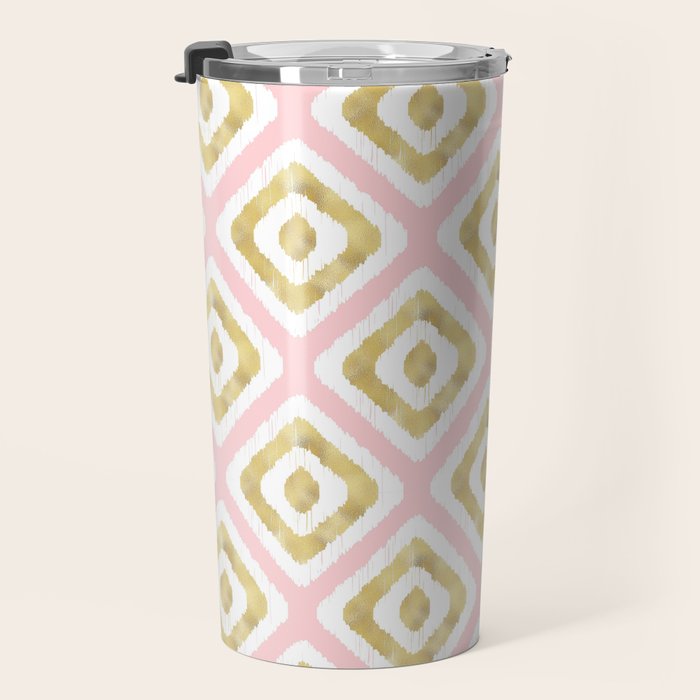 Pink & Gold Ikat Pattern Travel Mug Gallery Image 3