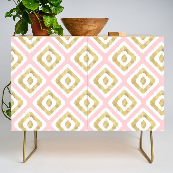 Pink & Gold Ikat Pattern Credenza Gallery Image 1