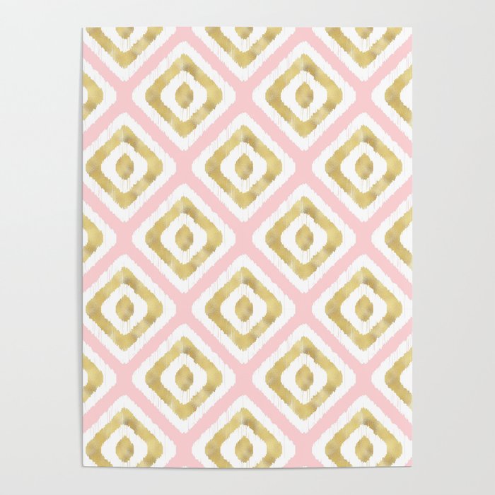 Pink & Gold Ikat Pattern Poster Gallery Image 1