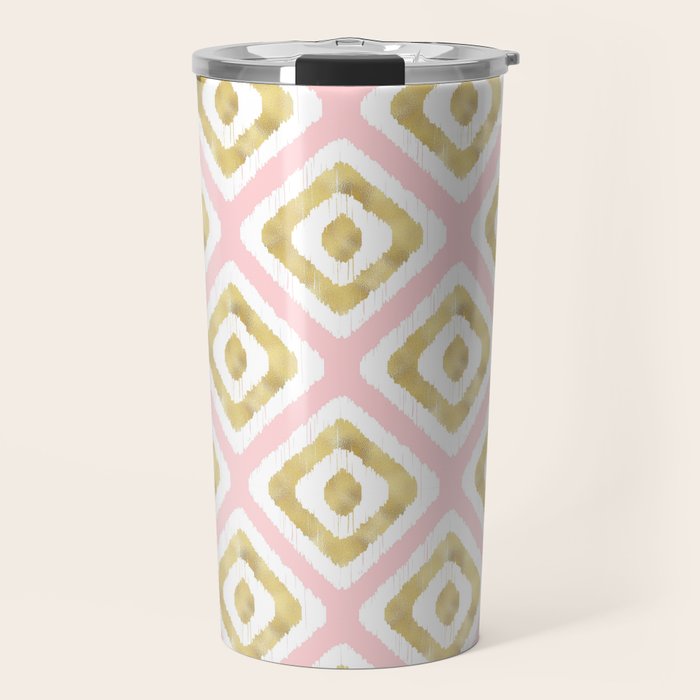 Pink & Gold Ikat Pattern Travel Mug Gallery Image 1