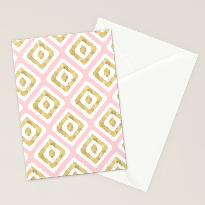 Pink & Gold Ikat Pattern Stationery Card Gallery Image 2